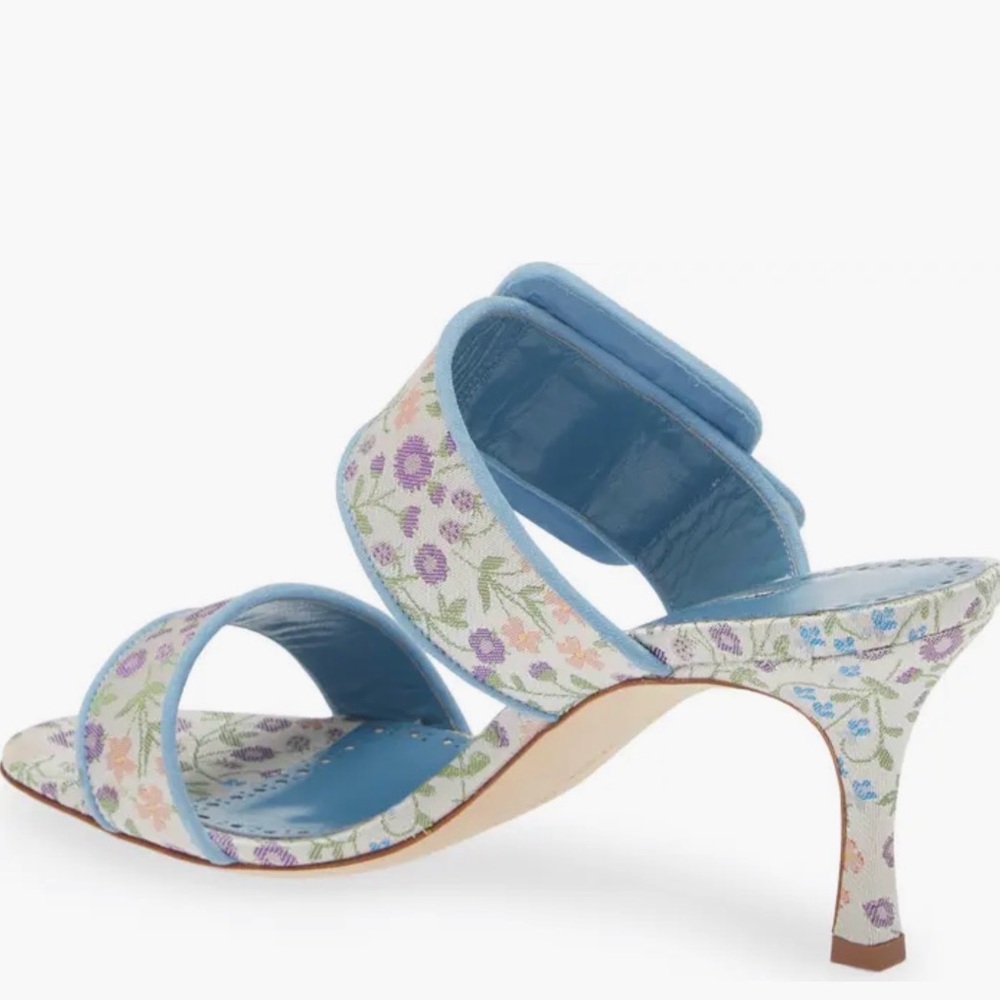 Manolo Blahnik Gable Floral Jacquard Blue Buckle Mule Sandals Heels EU 41 - Picture 6 of 9